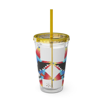 Onci 16oz Sunsplash Tumbler with Straw — Southwestern Eagle Pattern, Insulated Travel Cup