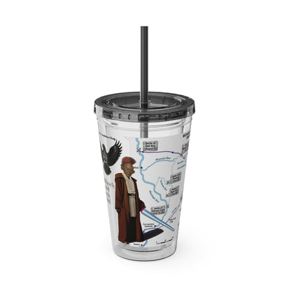 Blackhawk 16oz Tumbler with Straw — Illustrated Map & Raven Design