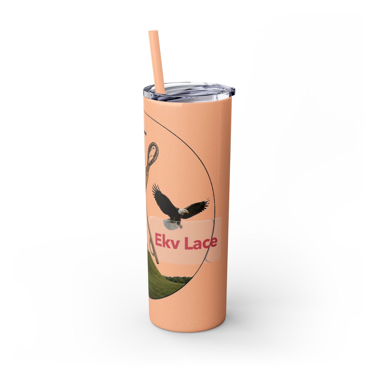 Kialegee 20oz Skinny Tumbler — Faith & Outdoor Lacrosse Design with Cross, Sticks, Campfire