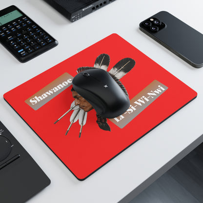 Absentee Shawnee Shawanoe Li-Si-Wi-Nwi Native Headdress Rectangular Mouse Pad — Red Tribal Desk Mat