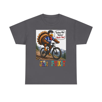 Turkey Mountain Biker Tee — 'Turkey Mtn Tulsa! Heck Yeah!' Graphic T-Shirt