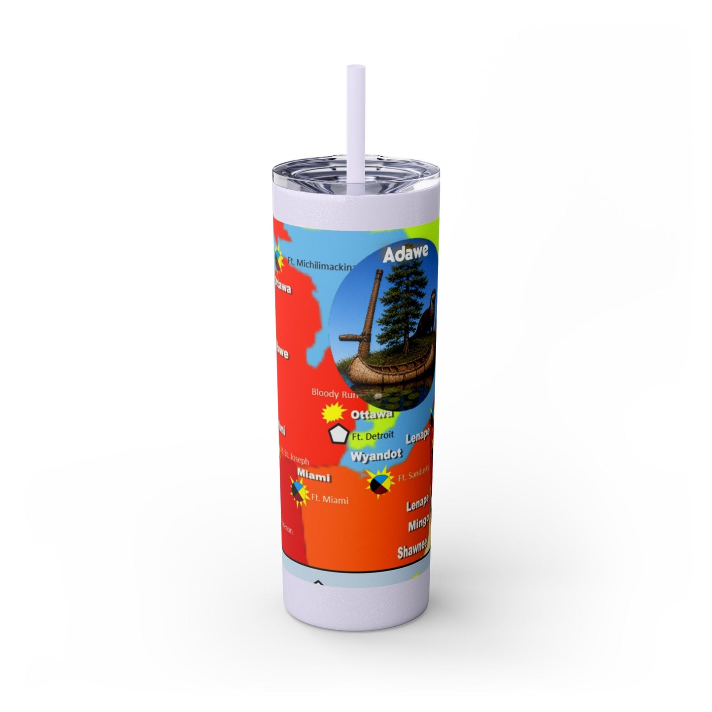 Pontiac Native Nations Map Skinny Tumbler — 20oz Travel Cup with Straw