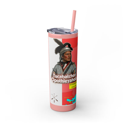 Opothleyahola Skinny Tumbler – Colorful Native American Portrait Design, 20oz Stainless Straw Cup