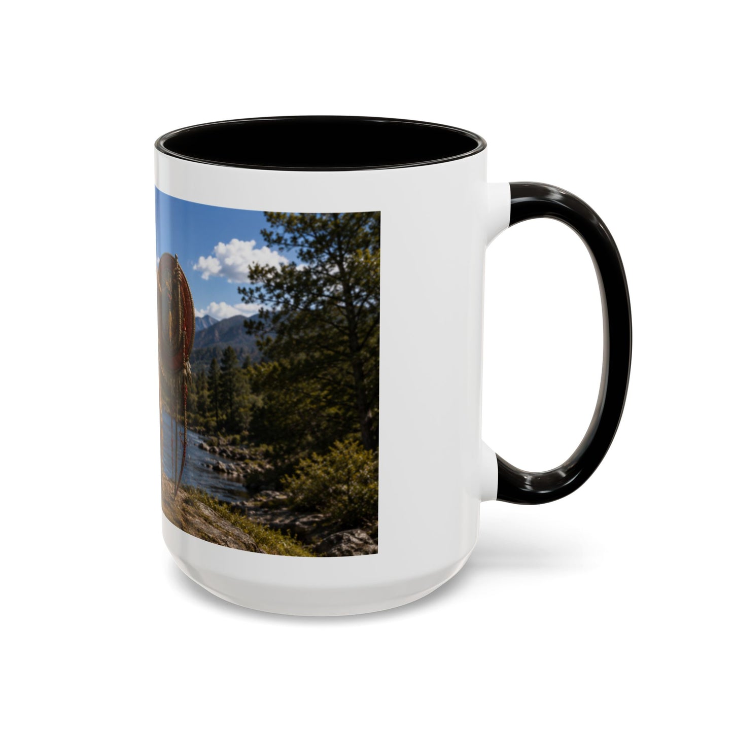 Chickasaw Warrior Statue Scenic Mug — Mythic Landscape Coffee Cup (11oz/15oz)
