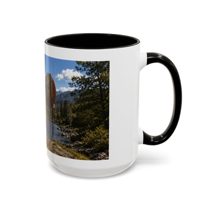Chickasaw Warrior Statue Scenic Mug — Mythic Landscape Coffee Cup (11oz/15oz)