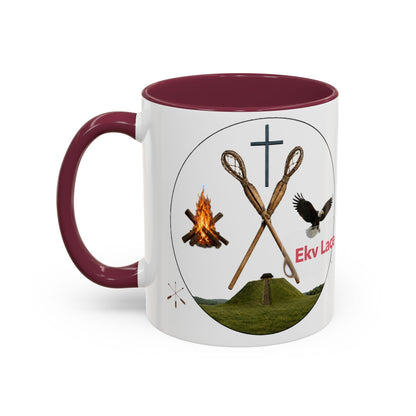 Kialegee Adventure Mug — 'Ekv Lace' Cross, Eagle & Campfire Ceramic Coffee Cup (11oz/15oz)