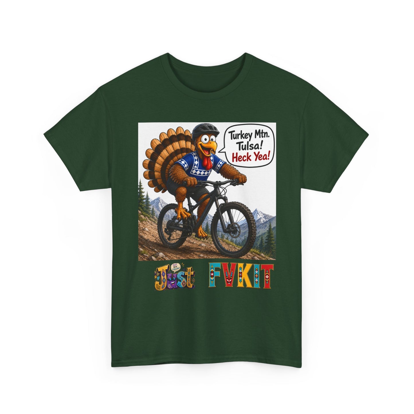 Turkey Mountain Biker Tee — 'Turkey Mtn Tulsa! Heck Yeah!' Graphic T-Shirt