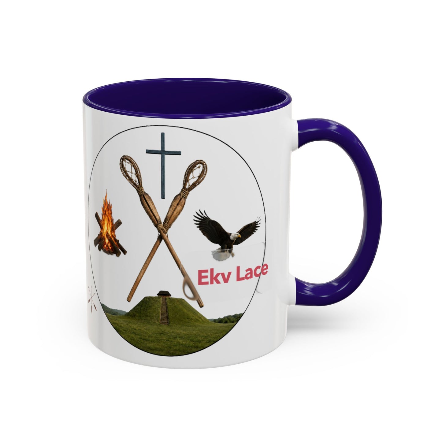Kialegee Adventure Mug — 'Ekv Lace' Cross, Eagle & Campfire Ceramic Coffee Cup (11oz/15oz)