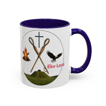 Kialegee Adventure Mug — 'Ekv Lace' Cross, Eagle & Campfire Ceramic Coffee Cup (11oz/15oz)
