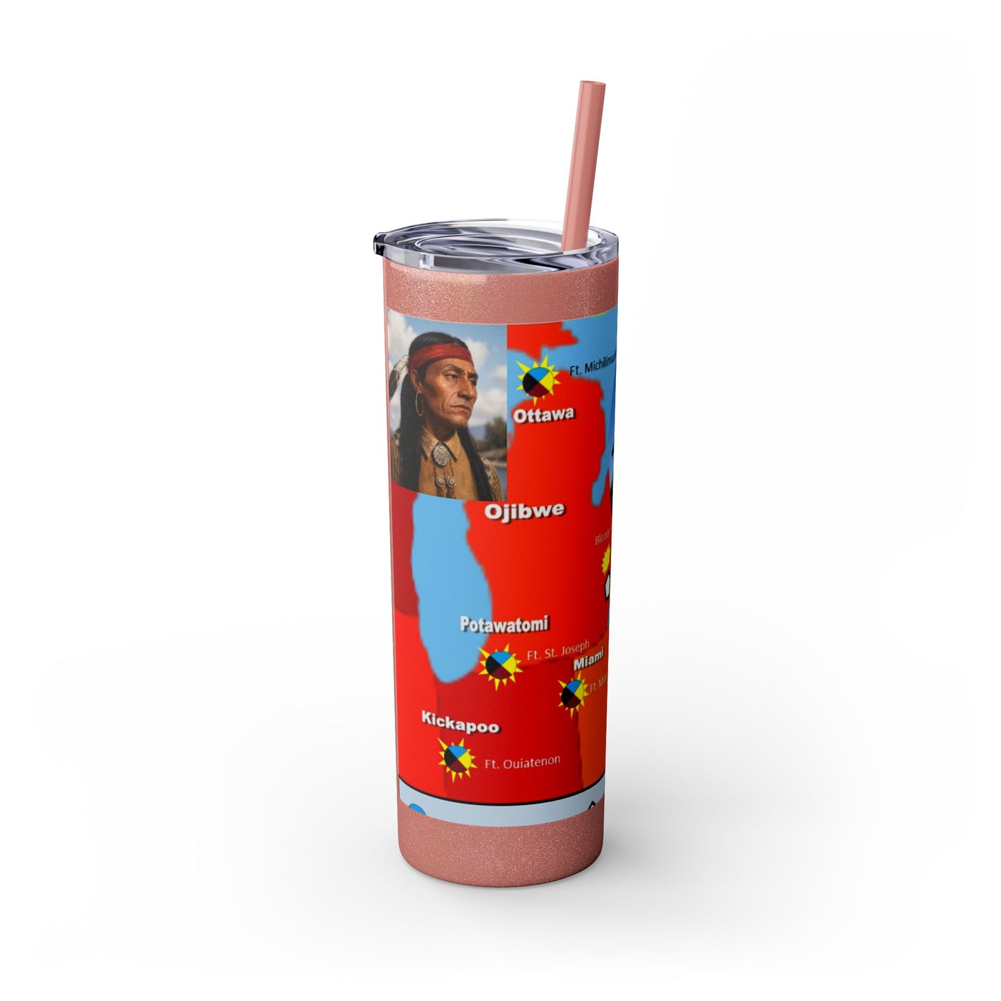 Pontiac Native Nations Map Skinny Tumbler — 20oz Travel Cup with Straw