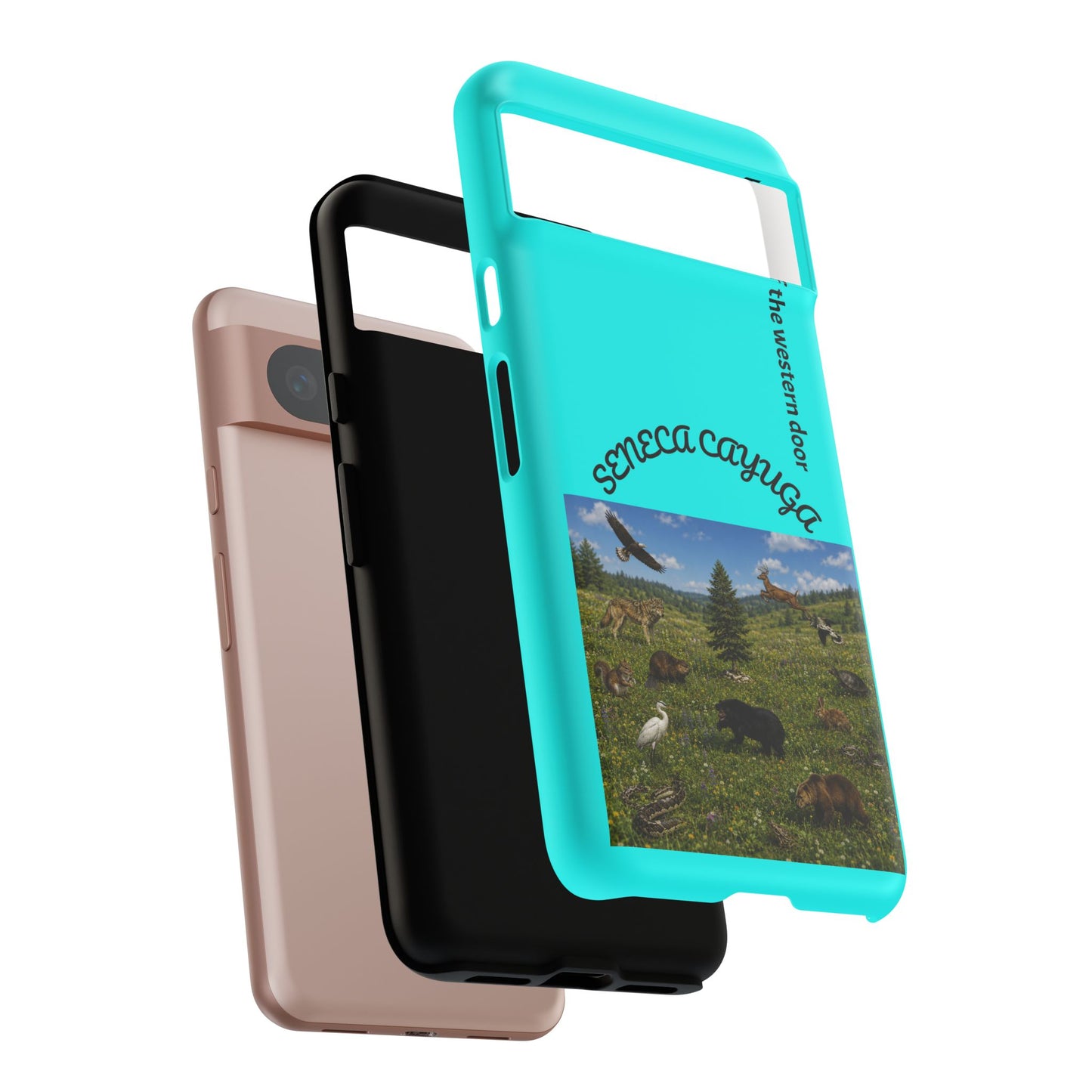Seneca Cayuga Wildlife iPhone Case — "Keepers of the Western Door" Teal Protective Cover