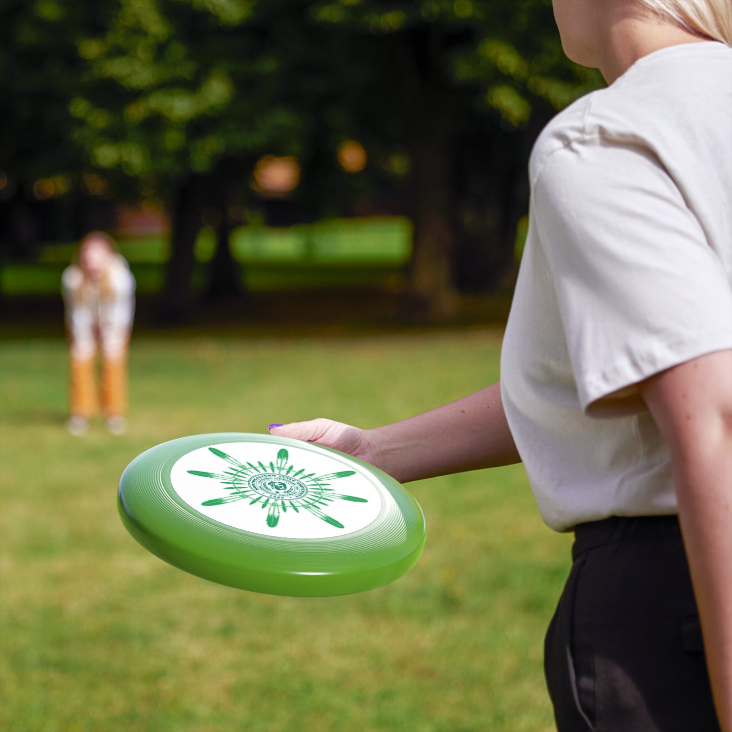 Native NSU Wham‑O Frisbee — Green Sunburst Seal Flying Disc for Campus, Park & Outdoor Games