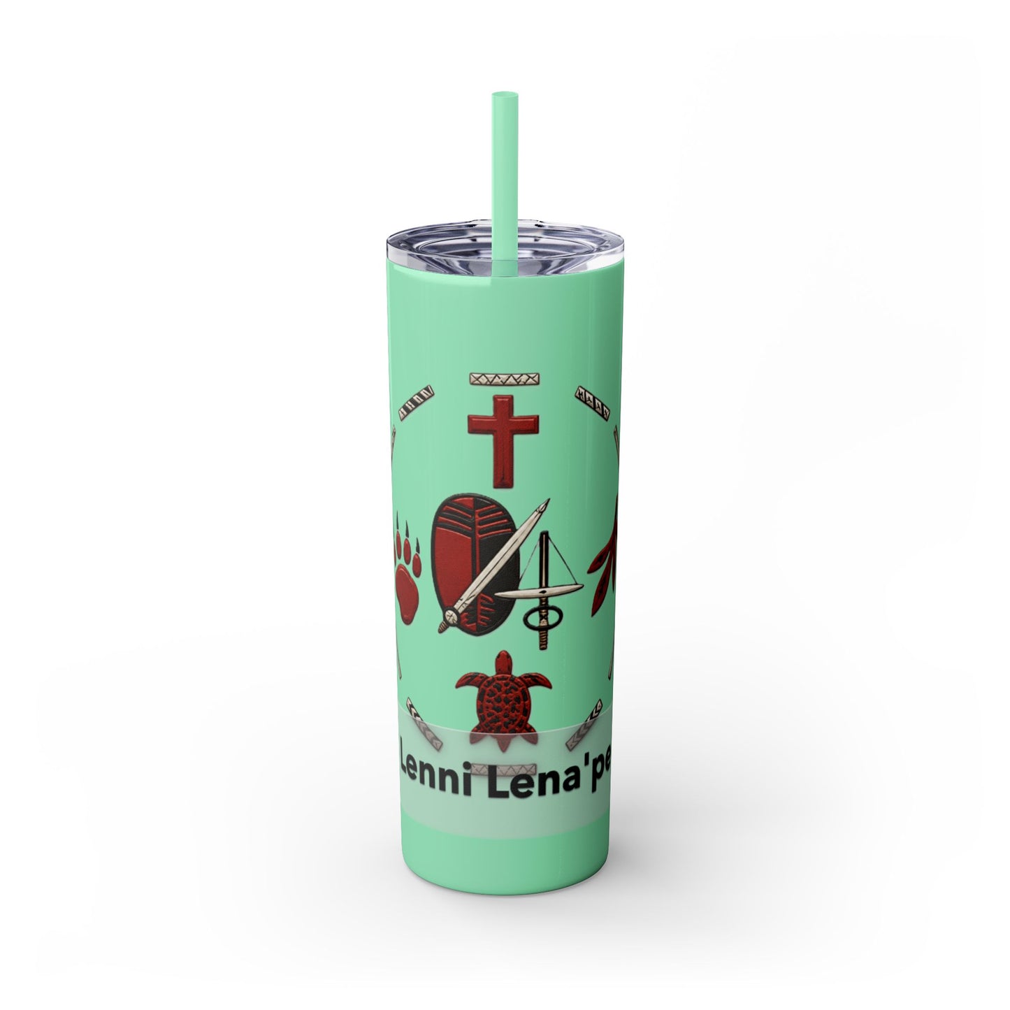 Delaware East Personalized 20oz Skinny Tumbler with Straw — Custom Name Tribal Crest Design