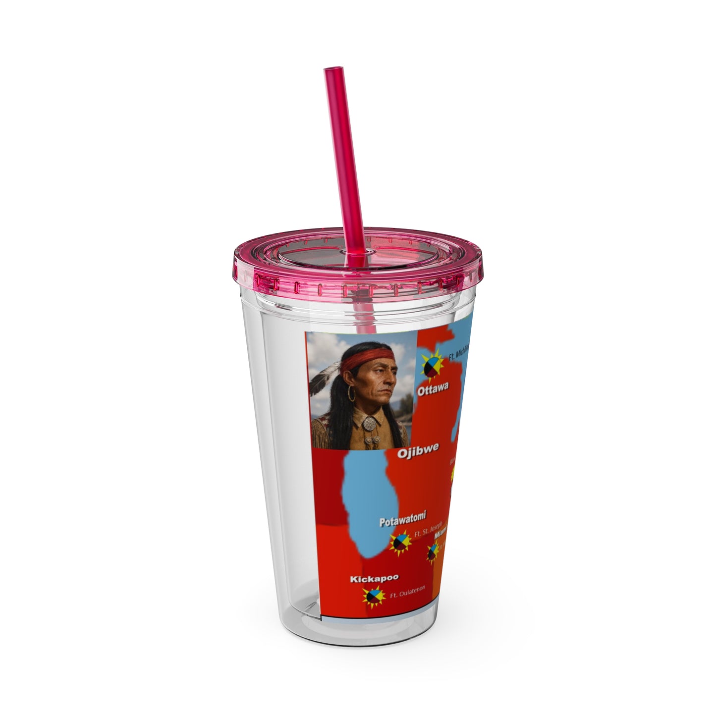 Pontiac Indigenous Nations Map Tumbler — 16oz Sunsplash Straw Cup
