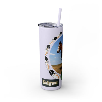 Kiowa Native Warrior on Horse 20oz Skinny Tumbler — Indigenous Heritage Travel Cup with Straw