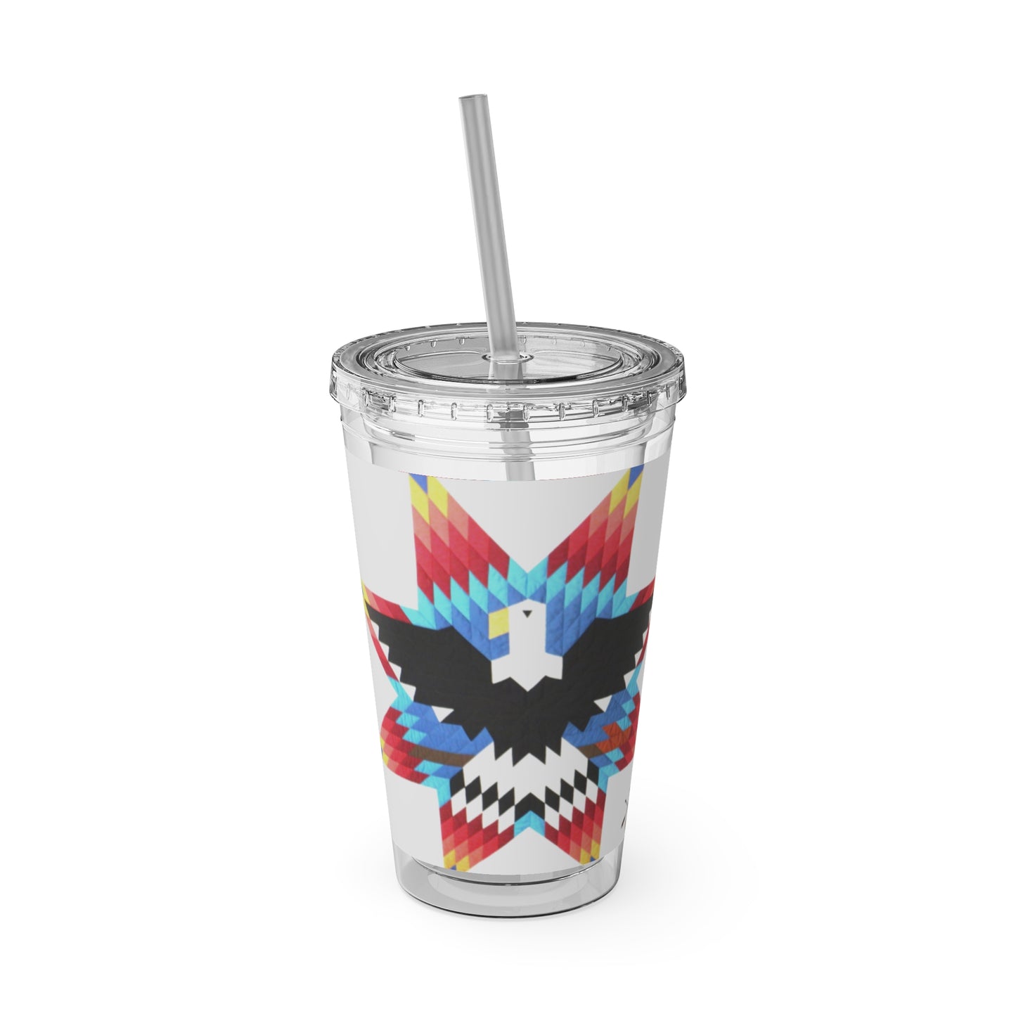 Onci 16oz Sunsplash Tumbler with Straw — Southwestern Eagle Pattern, Insulated Travel Cup