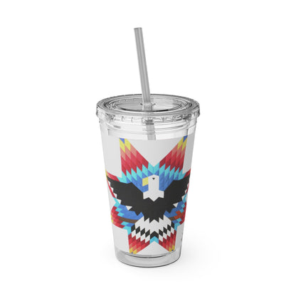 Onci 16oz Sunsplash Tumbler with Straw — Southwestern Eagle Pattern, Insulated Travel Cup