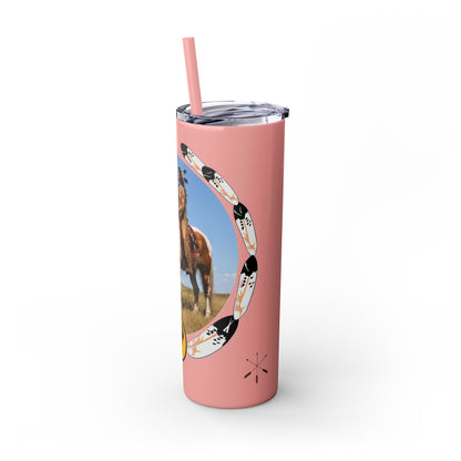 Kiowa Native Warrior on Horse 20oz Skinny Tumbler — Indigenous Heritage Travel Cup with Straw