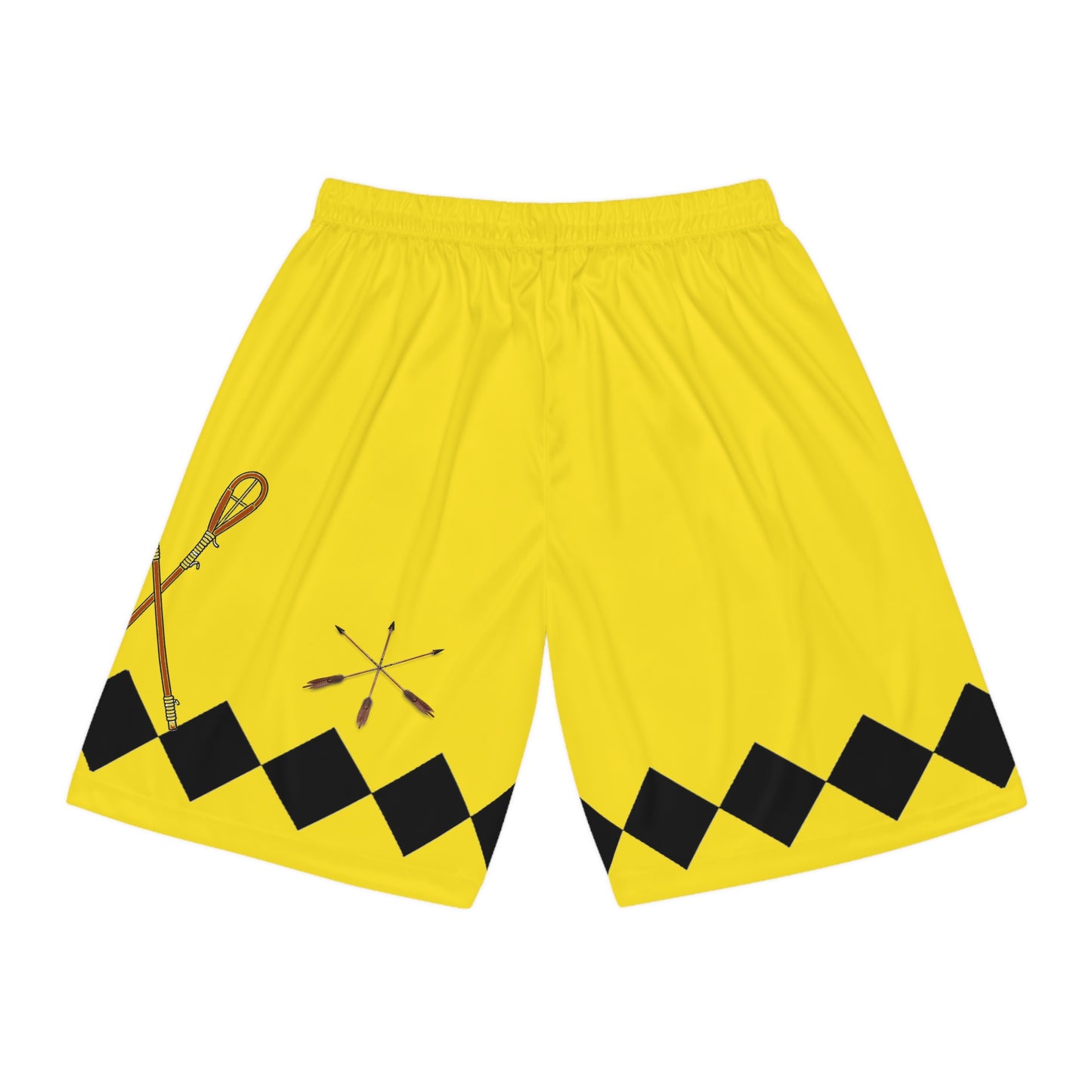Yellow Panther Basketball Shorts — Retro Diamond Trim AOP