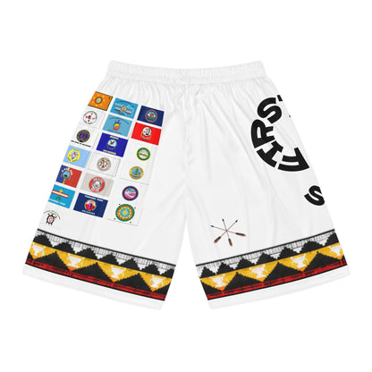 Native Nations Flag Basketball Shorts — Tribal Pattern All-Over Print