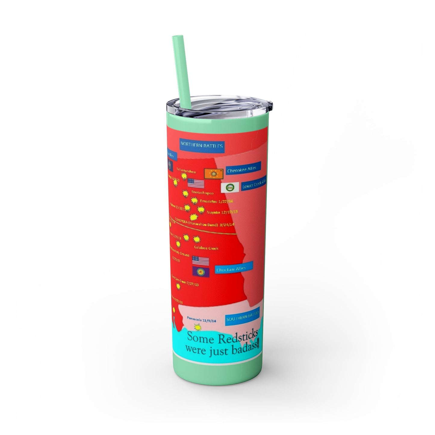 Opothleyahola Skinny Tumbler – Colorful Native American Portrait Design, 20oz Stainless Straw Cup