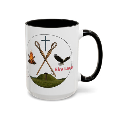 Kialegee Adventure Mug — 'Ekv Lace' Cross, Eagle & Campfire Ceramic Coffee Cup (11oz/15oz)