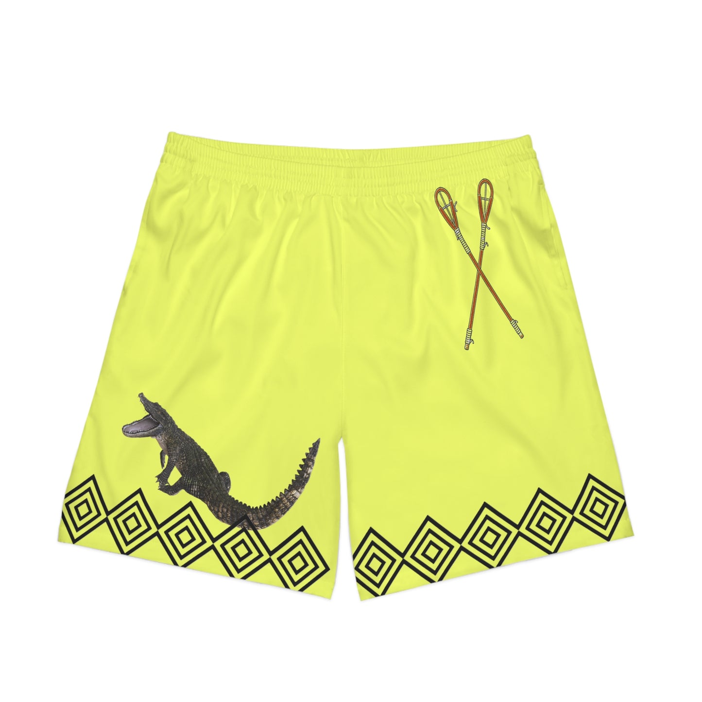 Mvskoke Alligator Beach Shorts — Neon Yellow Men’s Swim Trunks