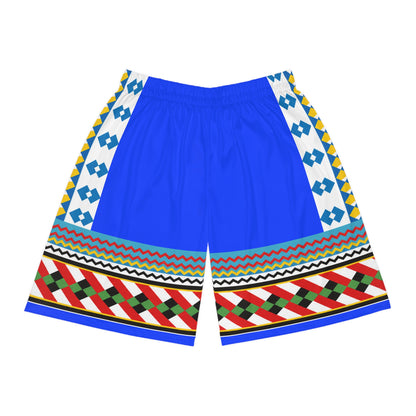 Blue Seminole Inspired Pattern Basketball Shorts — Colorful Geometric AOP Athletic Shorts