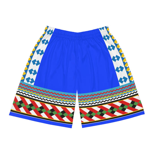 Blue Seminole Inspired Pattern Basketball Shorts — Colorful Geometric AOP Athletic Shorts