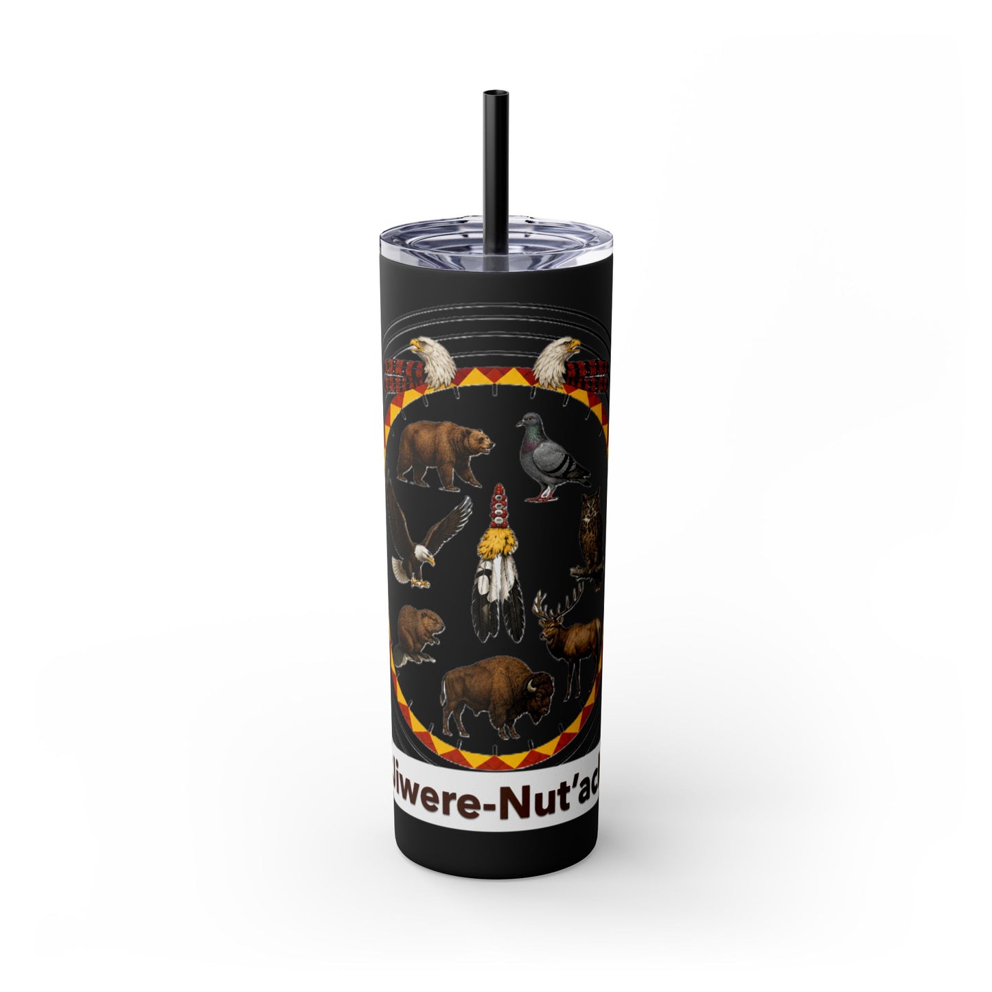 Otoe Missouria Native Animal Medicine Wheel 20oz Skinny Tumbler with Straw