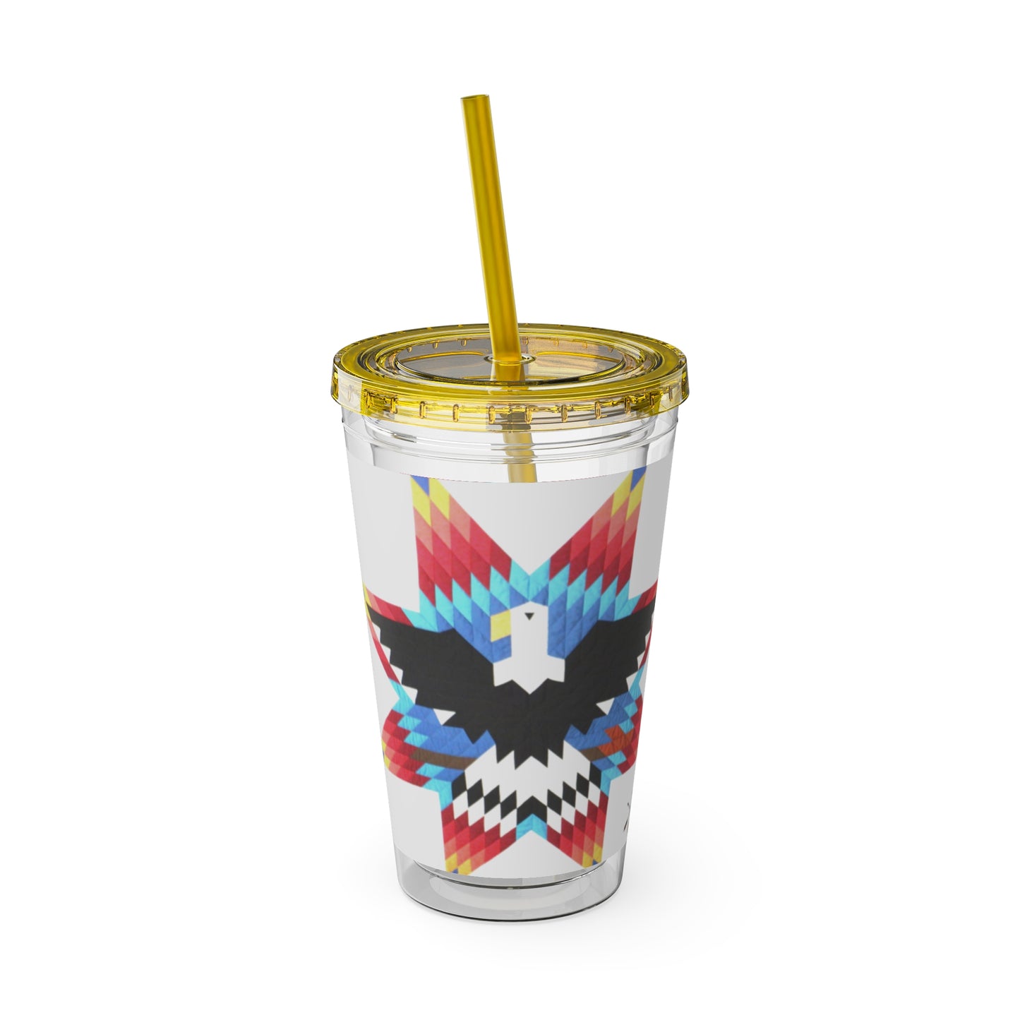 Onci 16oz Sunsplash Tumbler with Straw — Southwestern Eagle Pattern, Insulated Travel Cup