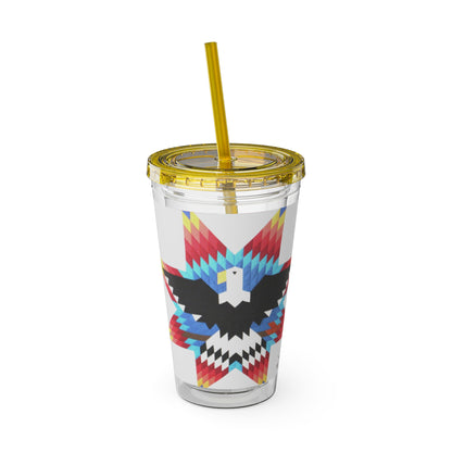 Onci 16oz Sunsplash Tumbler with Straw — Southwestern Eagle Pattern, Insulated Travel Cup