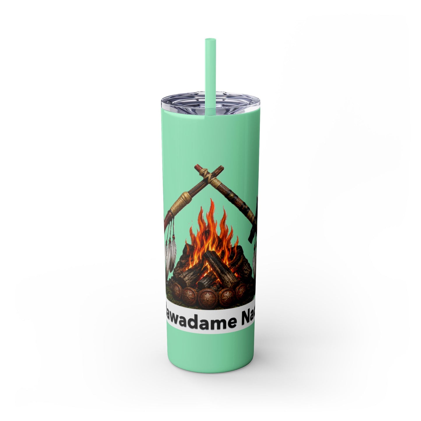 Pottawatomie Campfire Badge Skinny Tumbler 20oz — Badawadame Nation Design