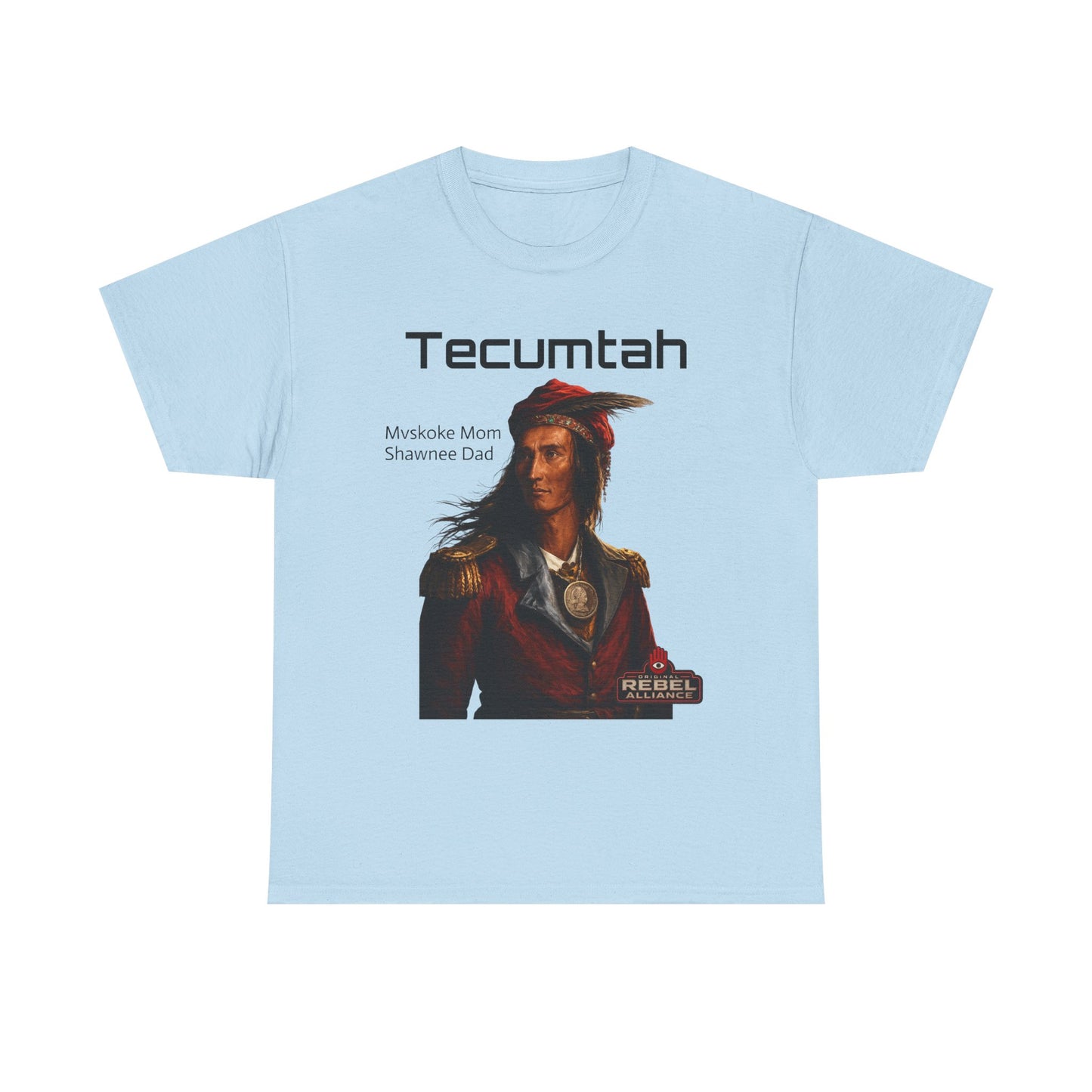 Tecumtah Native American Portrait T‑Shirt — Mvskoke Mom/Shawnee Dad Heritage Tee