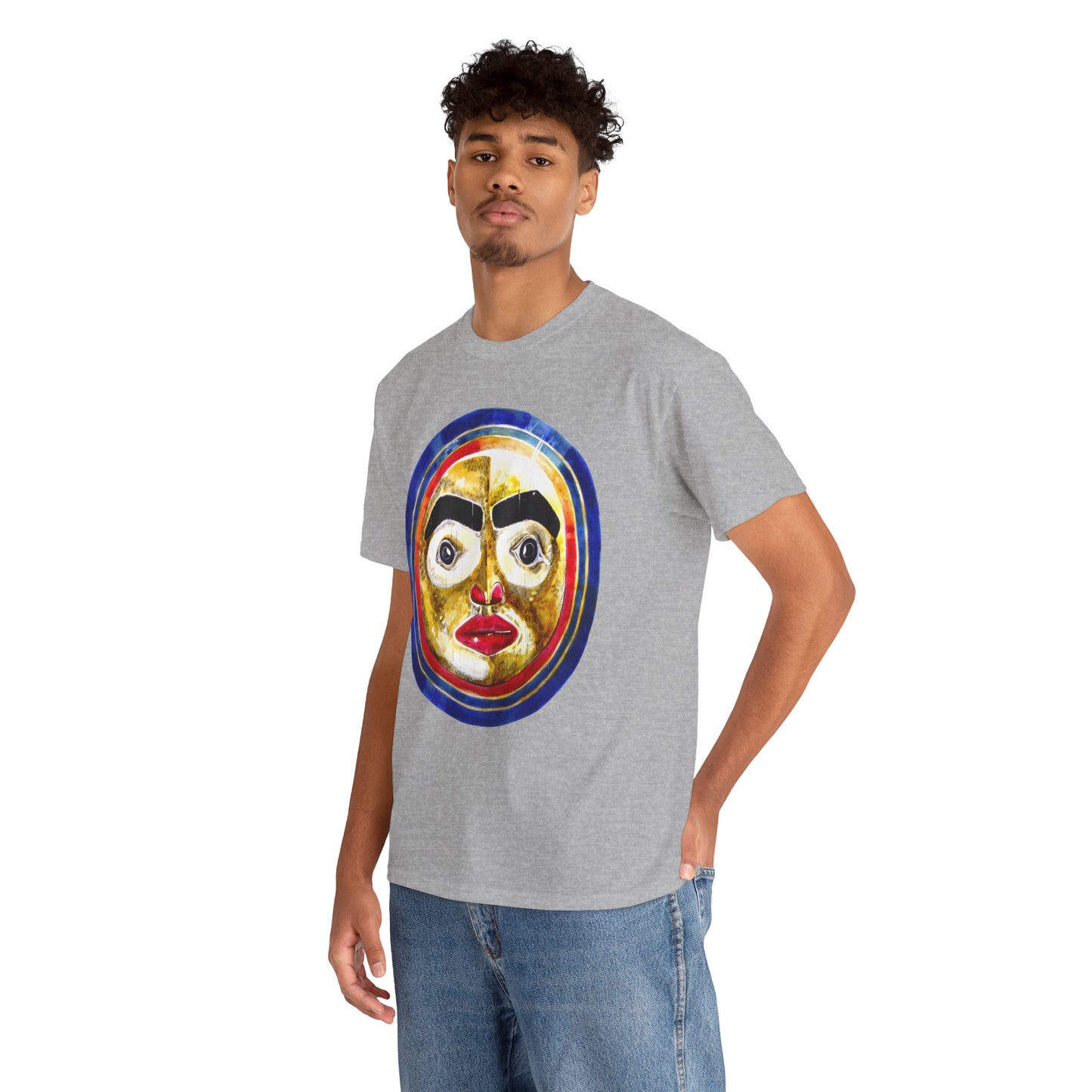 Moon Mask Art Tee — Colorful Surreal Face Graphic T-Shirt