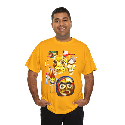 Mask Print Tee — Tribal Mask Artwork T‑Shirt with Arrow Backprint
