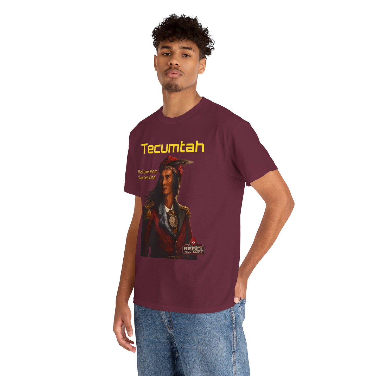 Tecumtah Native American Portrait T‑Shirt — Mvskoke Mom/Shawnee Dad Heritage Tee