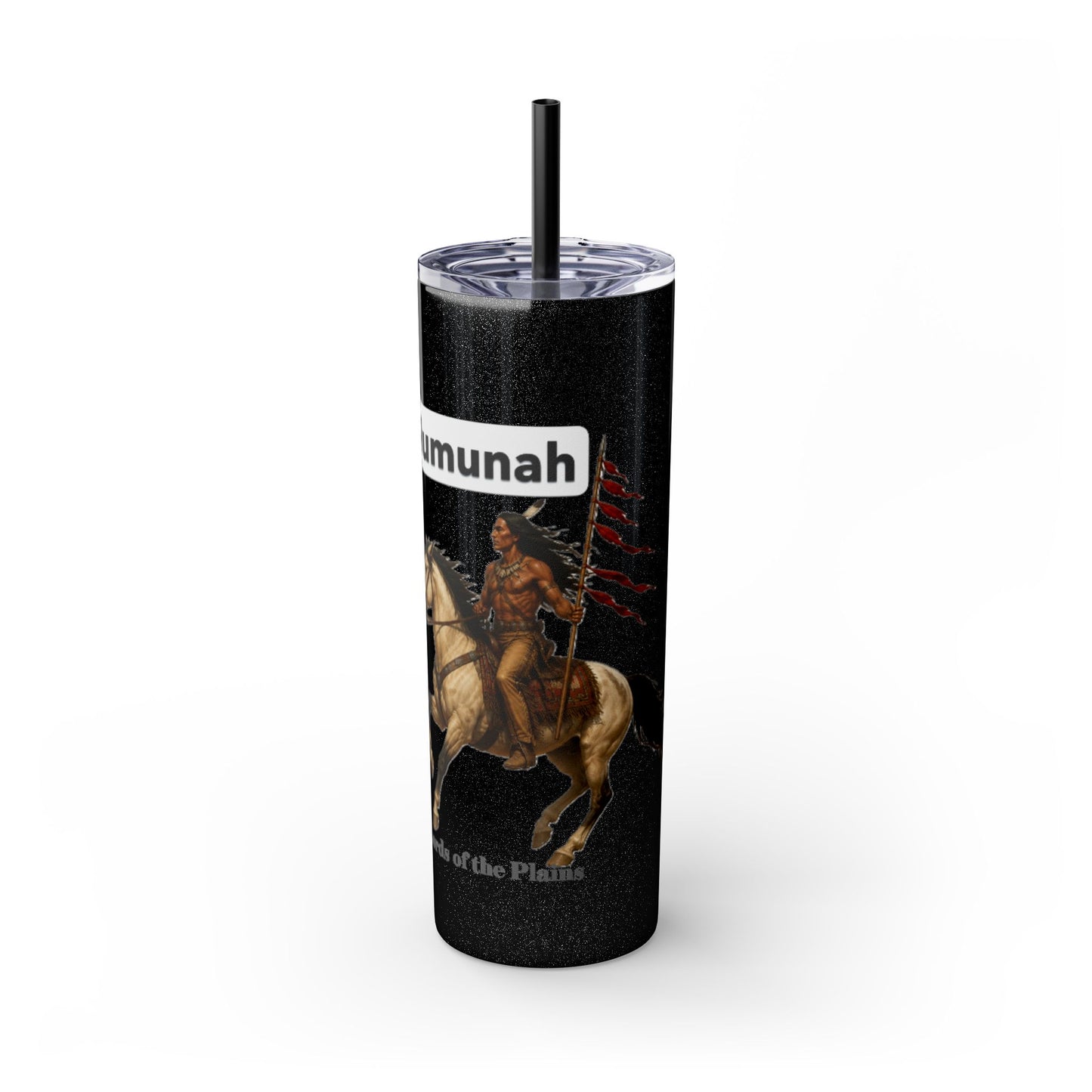 Comanche Numunah Warrior Horse 20oz Skinny Tumbler with Straw — Native American Inspired Travel Cup