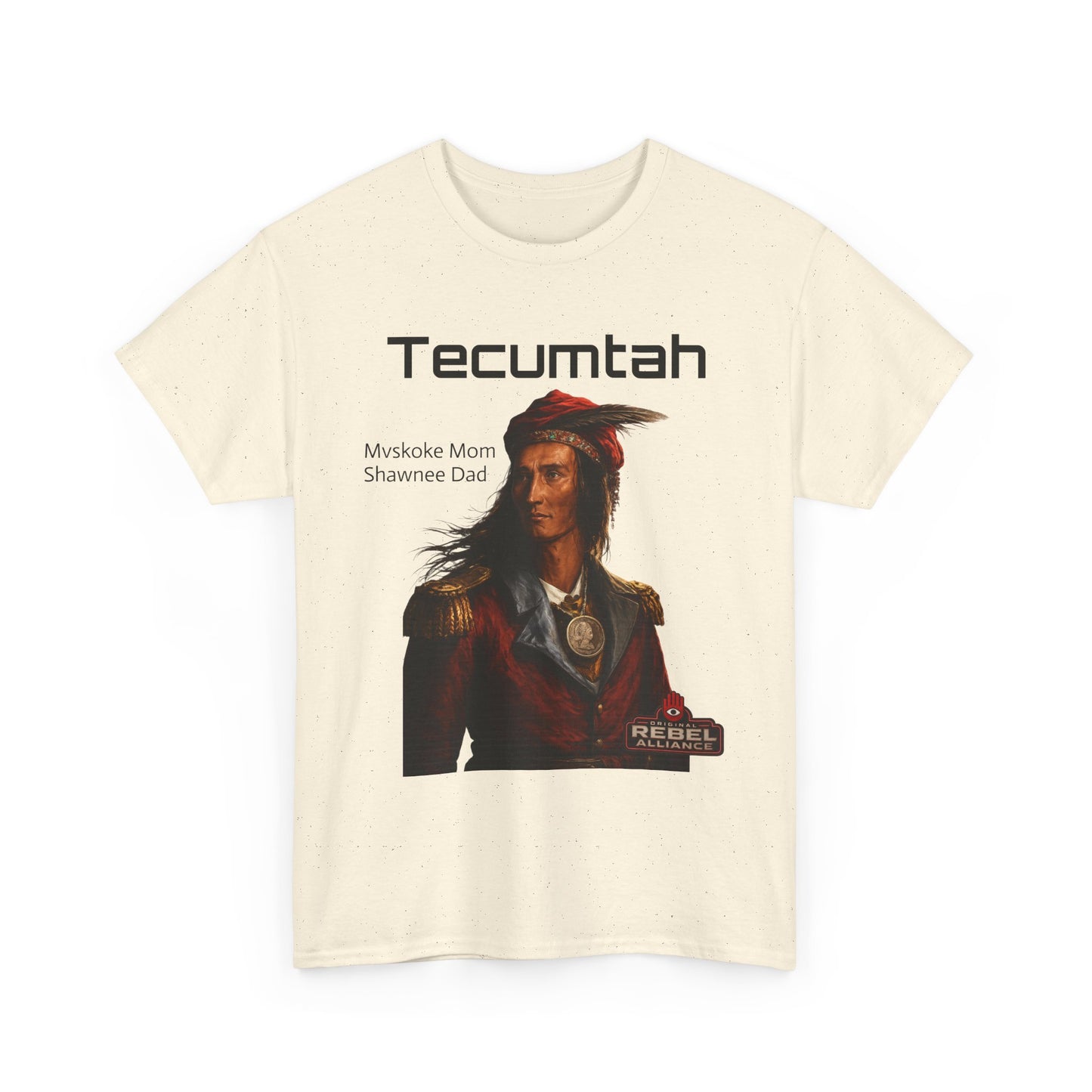Tecumtah Native American Portrait T‑Shirt — Mvskoke Mom/Shawnee Dad Heritage Tee
