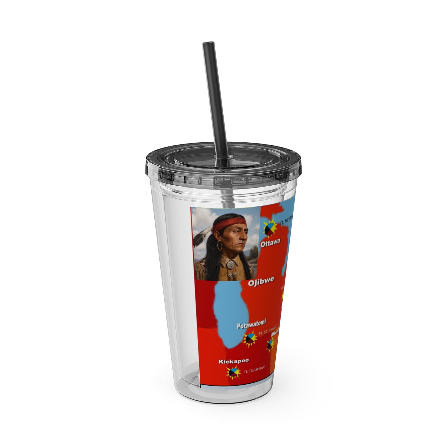 Pontiac Indigenous Nations Map Tumbler — 16oz Sunsplash Straw Cup