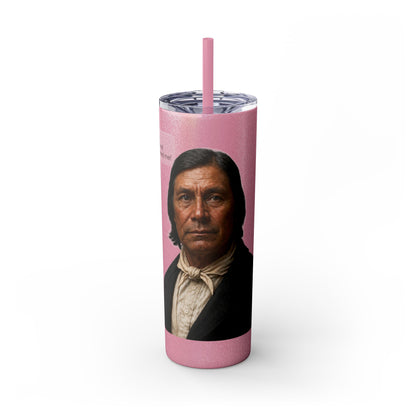 Chitto Harjo 20oz Skinny Tumbler with Classic Native American Portrait — Travel Straw Cup
