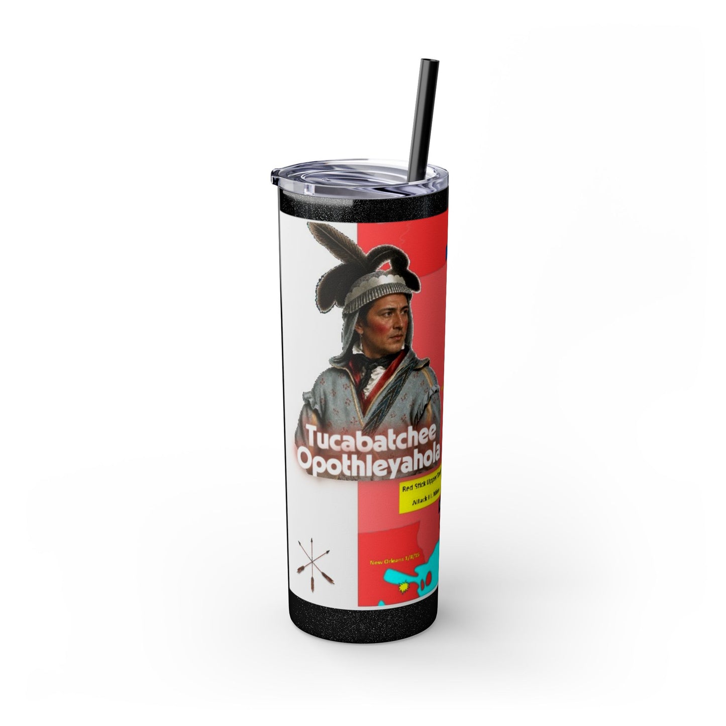 Opothleyahola Skinny Tumbler – Colorful Native American Portrait Design, 20oz Stainless Straw Cup