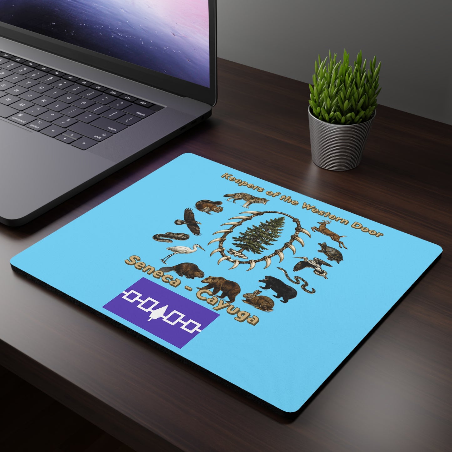 Seneca-Cayuga 'Keepers of the Western Door' Rectangular Mouse Pad — Native Animals & Clan Symbols