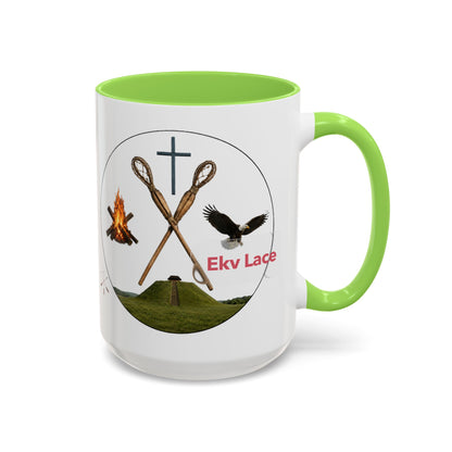 Kialegee Adventure Mug — 'Ekv Lace' Cross, Eagle & Campfire Ceramic Coffee Cup (11oz/15oz)