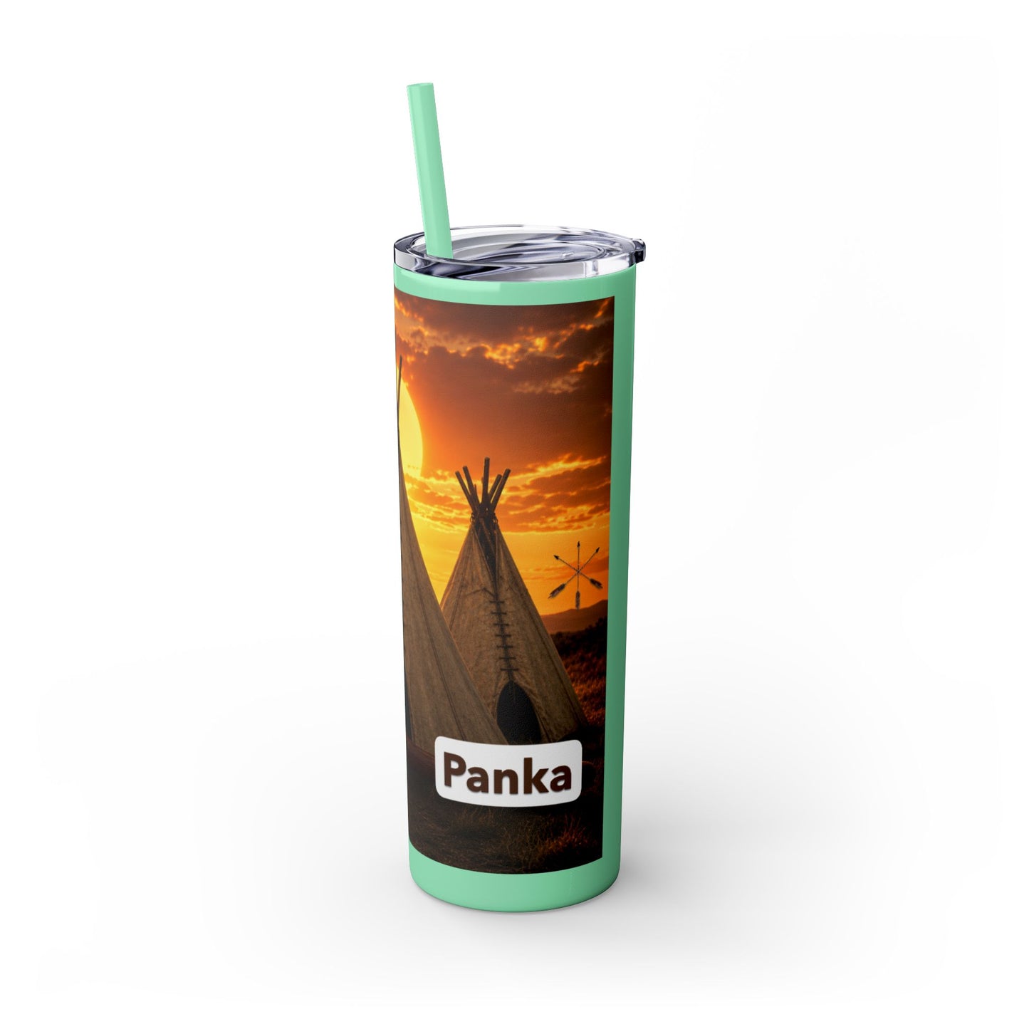 Ponca Sunset Teepee Skinny Tumbler — 20oz Insulated Straw Cup