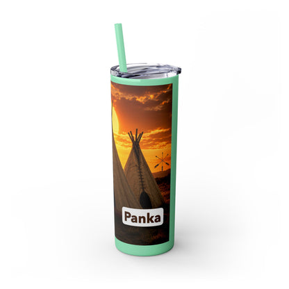 Ponca Sunset Teepee Skinny Tumbler — 20oz Insulated Straw Cup