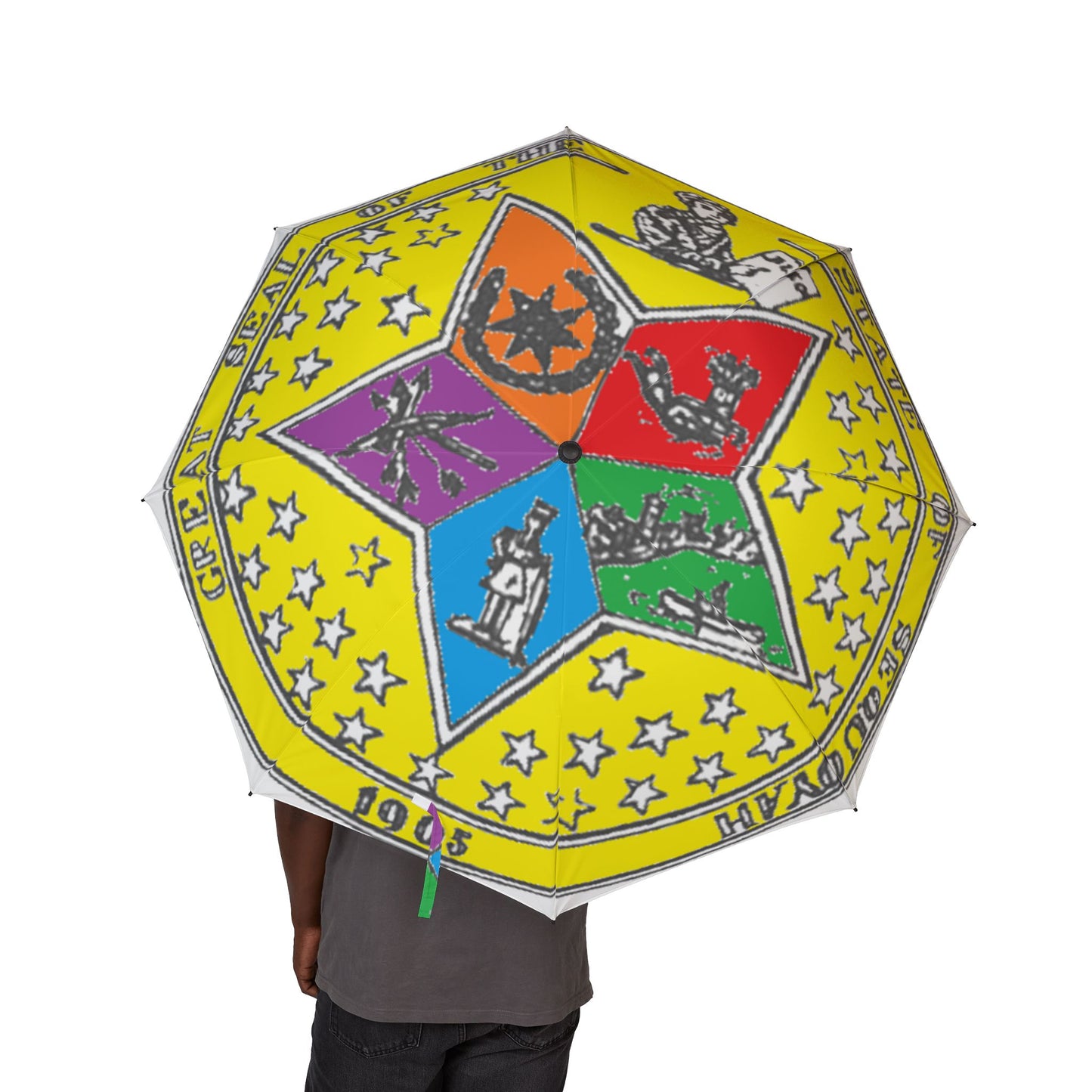 State of Sequoyah Seal Semi-Automatic Foldable Umbrella — Bright Yellow Travel Umbrella