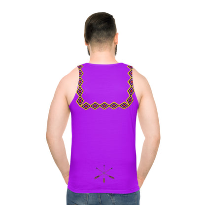 Chahta Purple Geometric Yoke Tank Top — Bold Tribal Diamond Pattern AOP