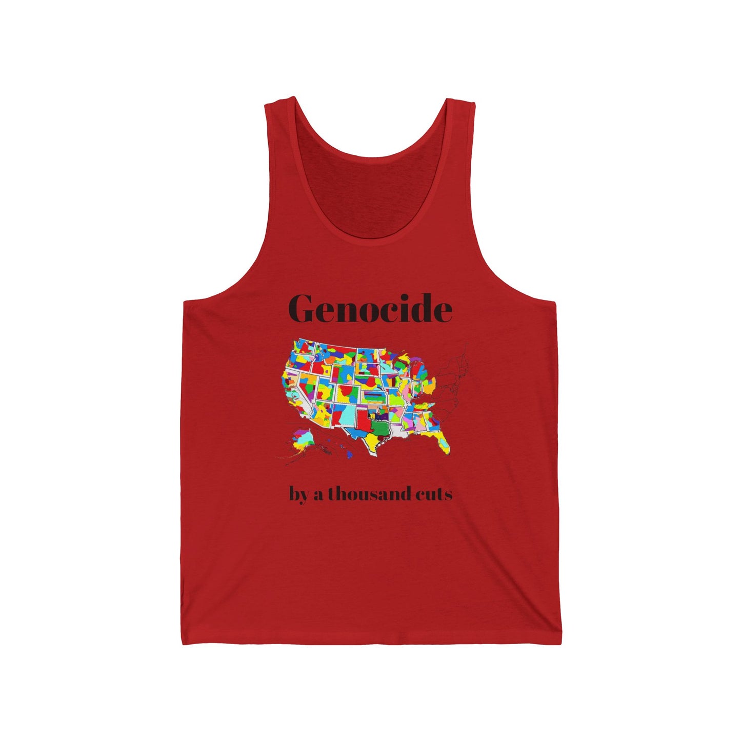 Genocide by a Thousand Cuts USA Map Tank Top — Political Statement Graphic Tank