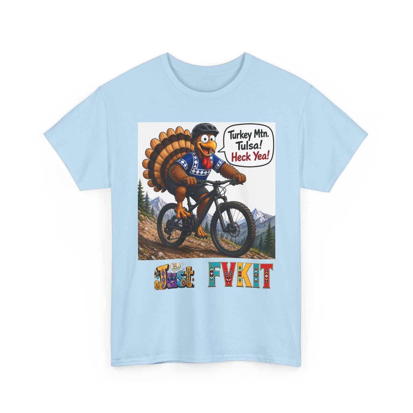 Turkey Mountain Biker Tee — 'Turkey Mtn Tulsa! Heck Yeah!' Graphic T-Shirt